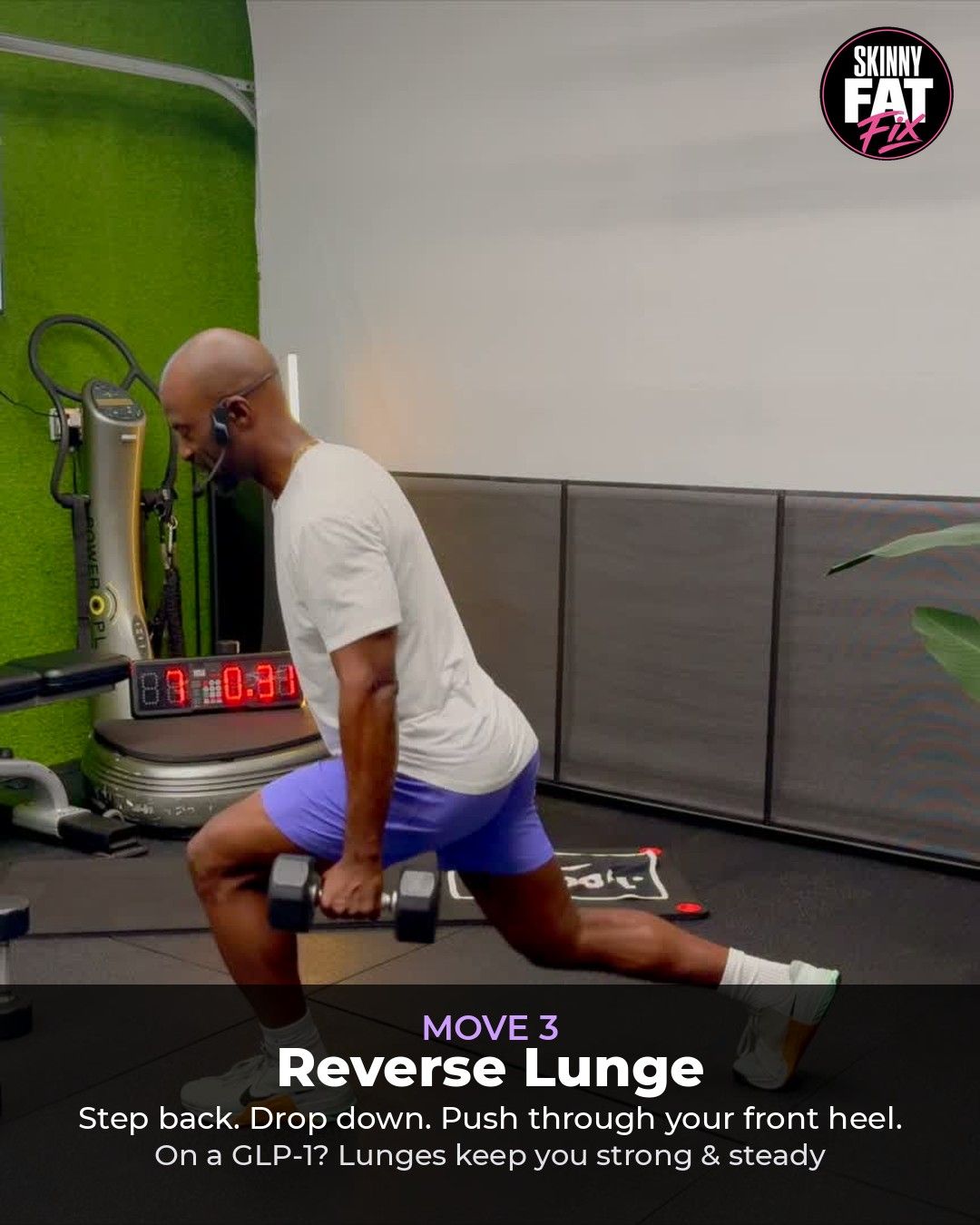 Coach RJ demonstrating the step-back with dumbbells